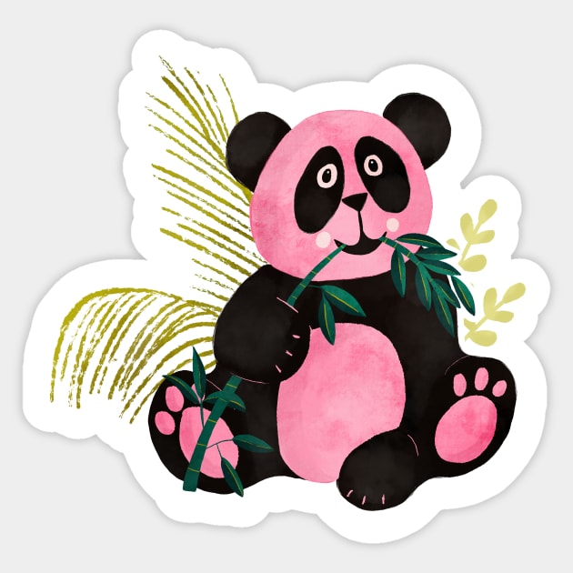 Pink Panda Eating Bamboo Sticker by Bridgett3602